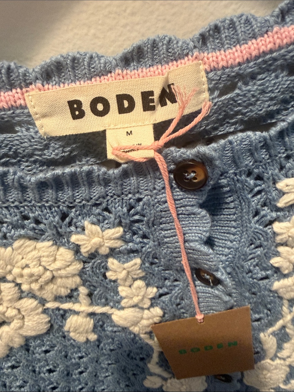 Boden Blue Crochet Knit Top with White Floral Embroidery - Picture 2 of 5